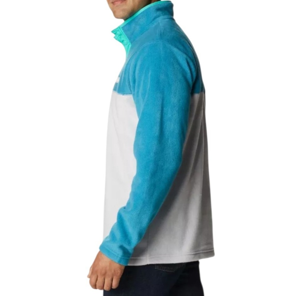 Columbia Men's Fleece Jacket M Nimbus Gray, Electric Turqu Half Snap Mock Neck - Picture 3 of 9